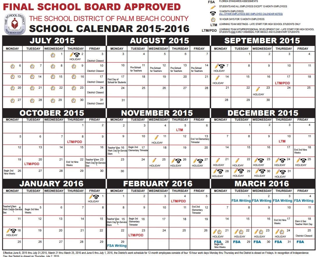 Parents Get Your Palm Beach County School Calendar For 2015-2016 Calendar School Palm Beach