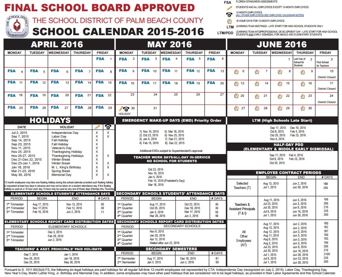 Parents Get Your Palm Beach County School Calendar For 2015-2016 Dashing Calendar School District Palm Beach