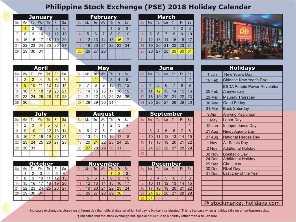 Philippine Stock Exchange 2018 / 2019 Holidays : Pse Holidays 2018 Calendar Holidays In The Philippines