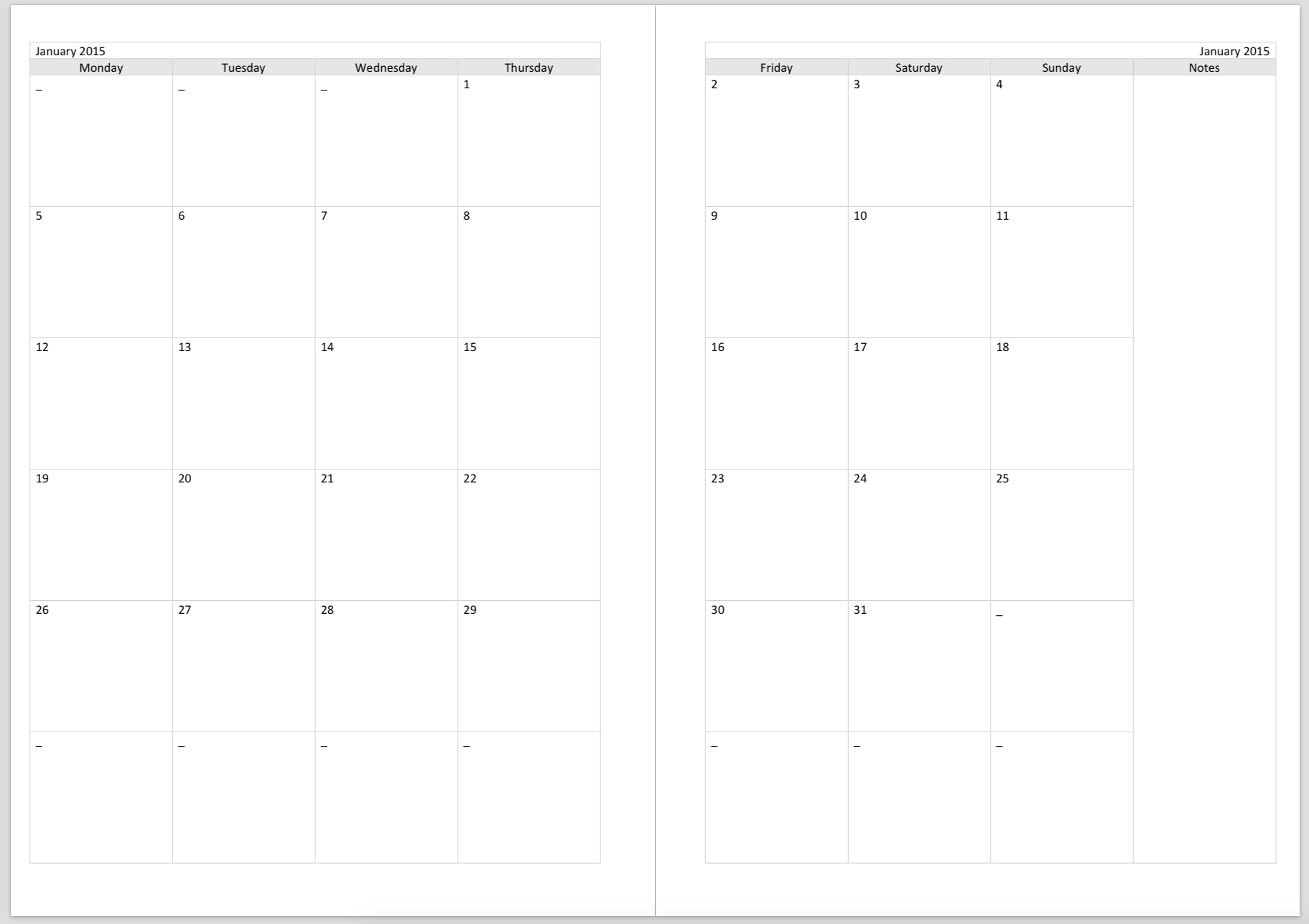 Philofaxy: Diary Inserts Calendar Month View Template