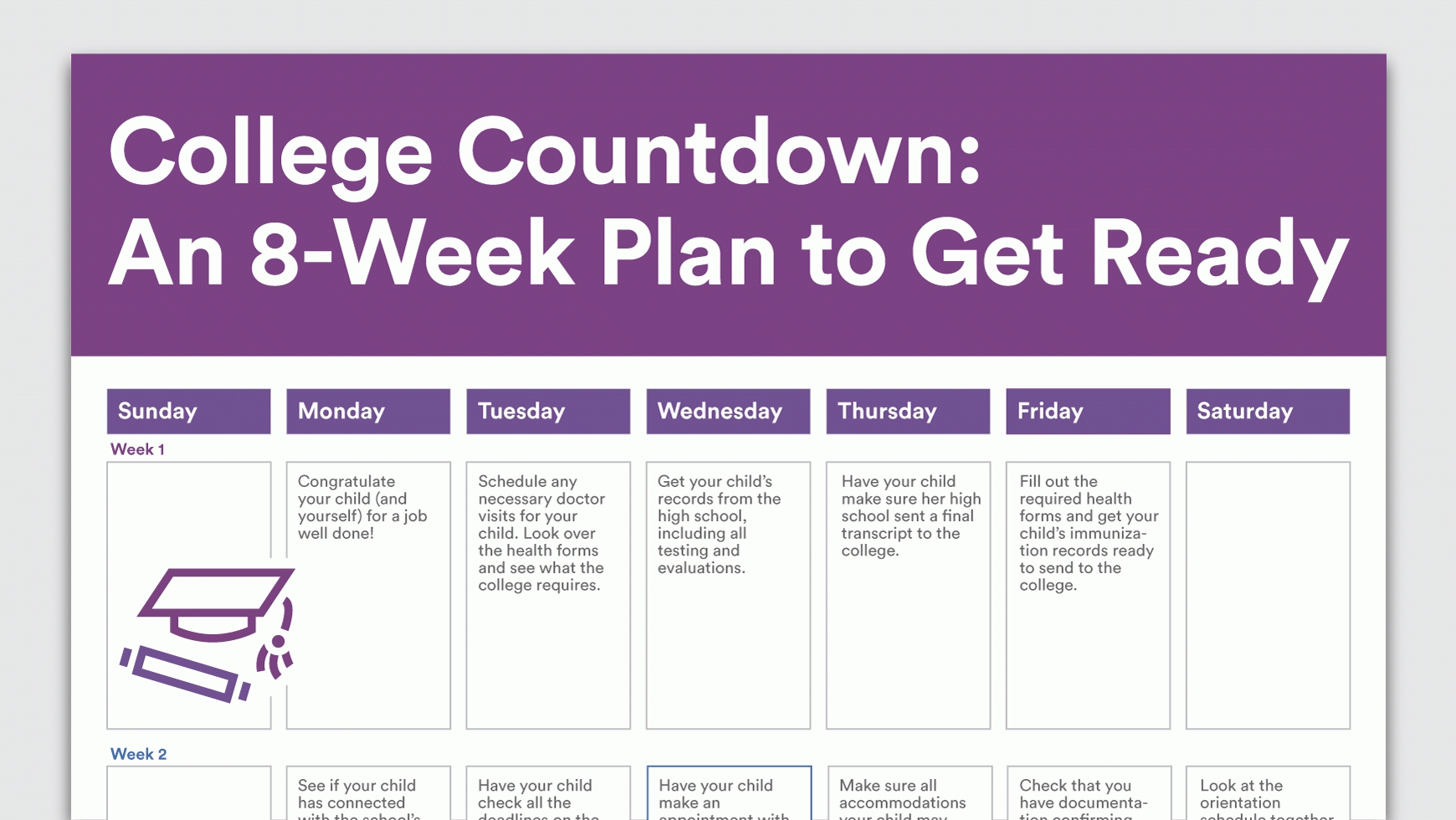 Prepare For First Year Of College: Printable Calendar 8 Week Countdown Calendar