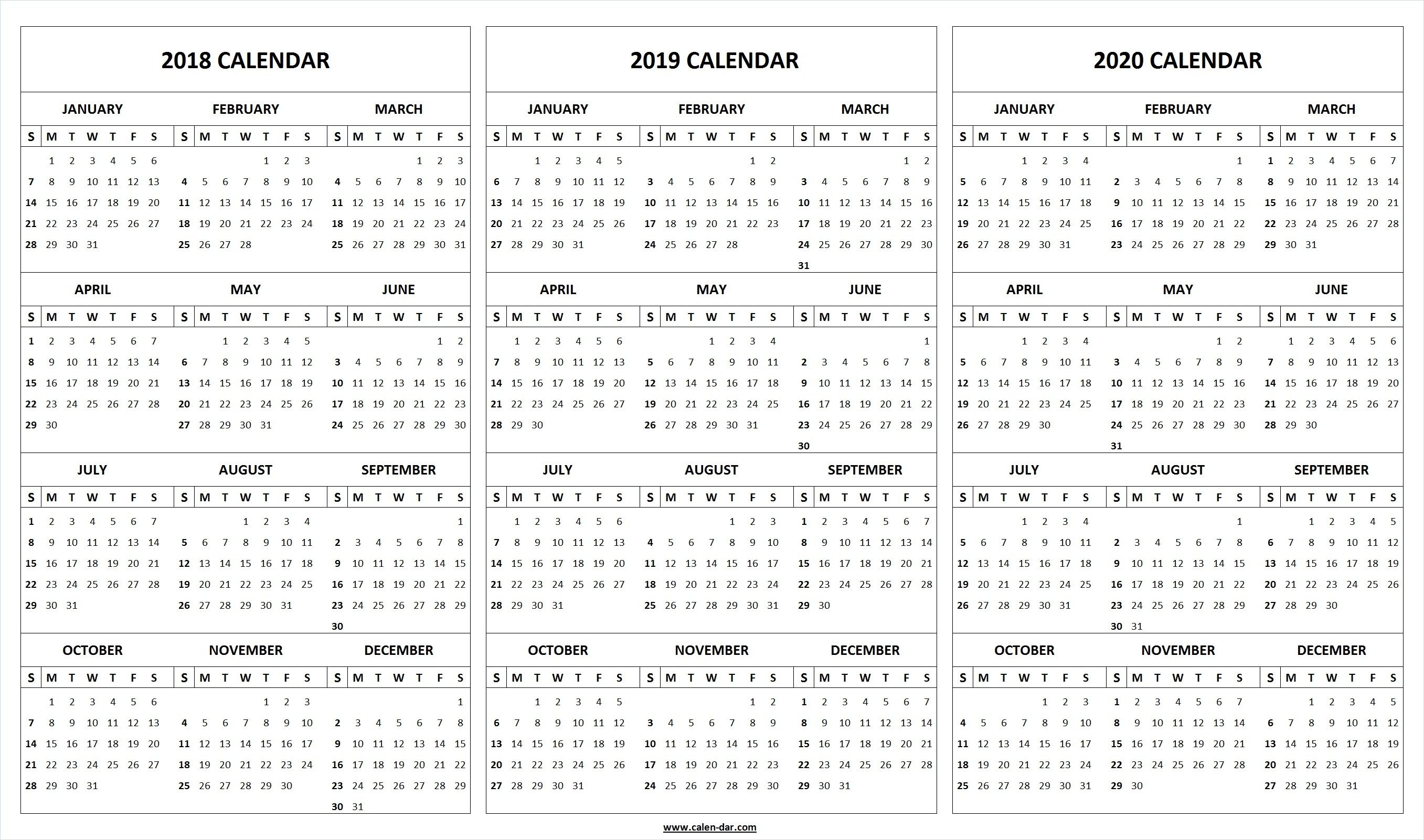 Print Blank 2018 2019 2020 Calendar Template | Organize! | Pinterest Extraordinary 2020 Year Calendar Word