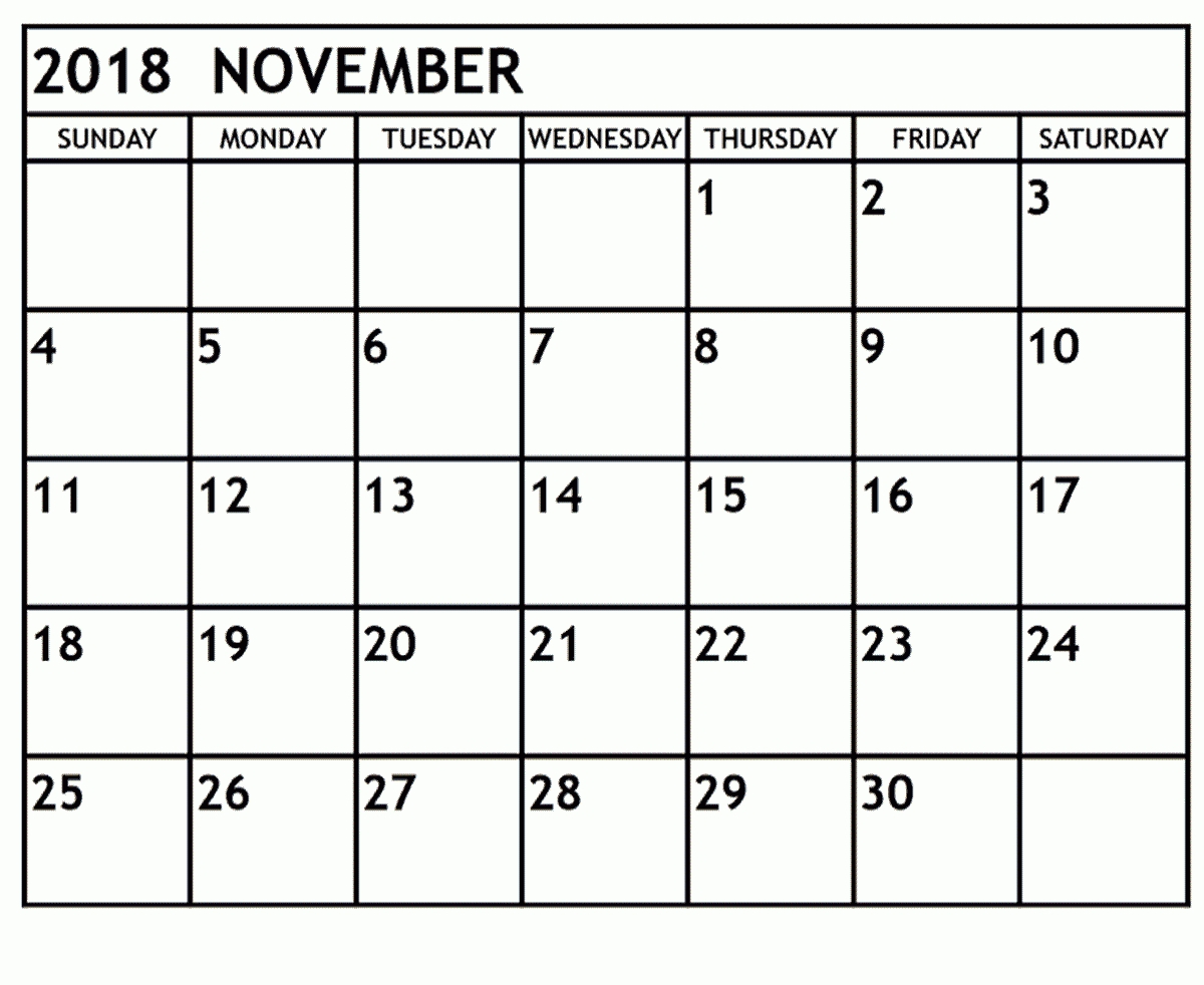 Print Blank November 2018 Calendar | 125+ November 2018 Calendar Calendar Month To Print