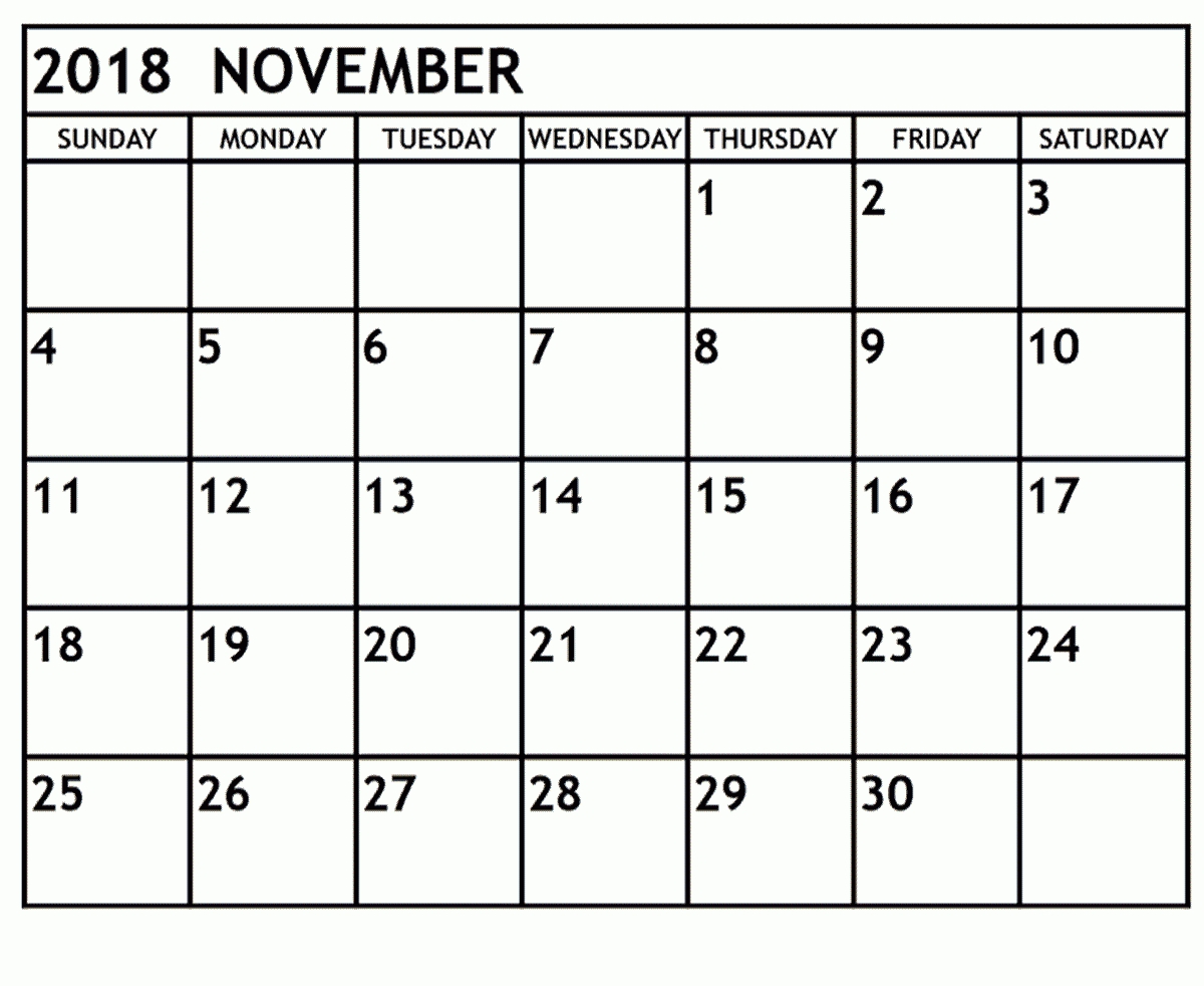 Print Blank November 2018 Calendar | 125+ November 2018 Calendar Calendar Of Month November
