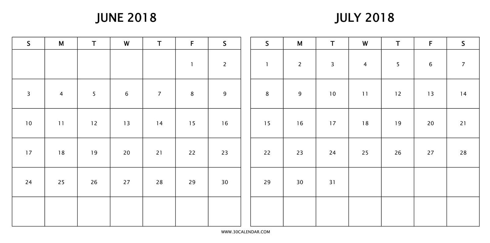 Print Free Two Month Calendar 2018 June July With Holidays | 2018 2 Print 2 Month Calendar Free