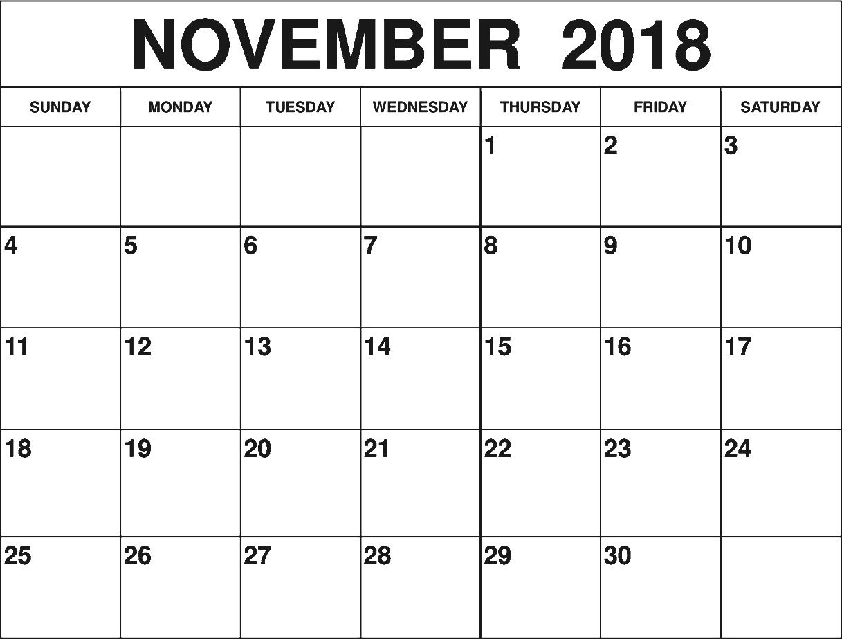 Print November 2018 Calendar Outlook Doc | 125+ November 2018 Print Blank Calendar Outlook