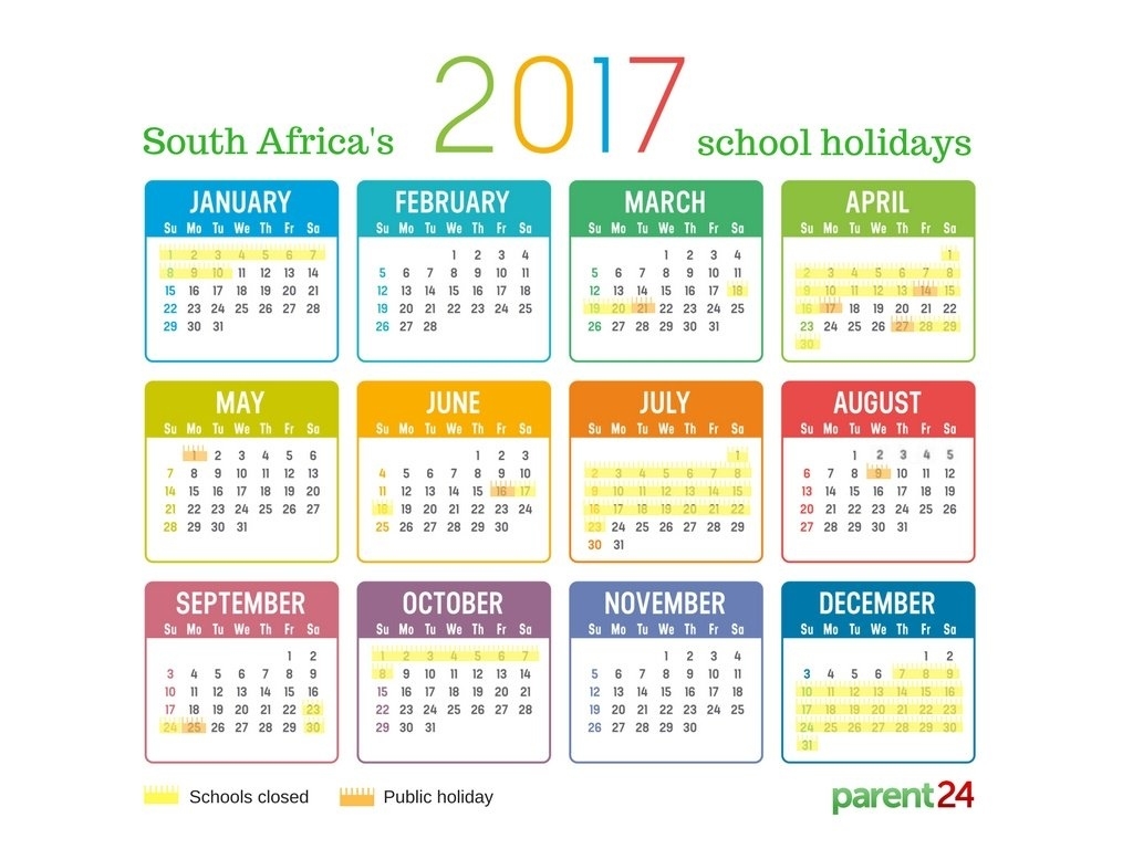 Printable: 2017 School Holidays In South Africa Calendar | Parent24 Calendar Month Notice South Africa