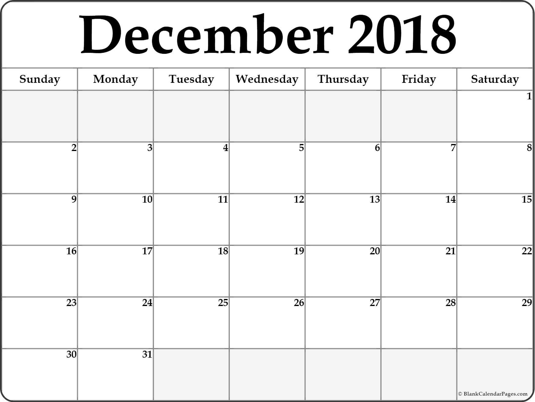 Printable Calendar December 2018 Monthly | Calendar Format Example Monthly Calendar Of December