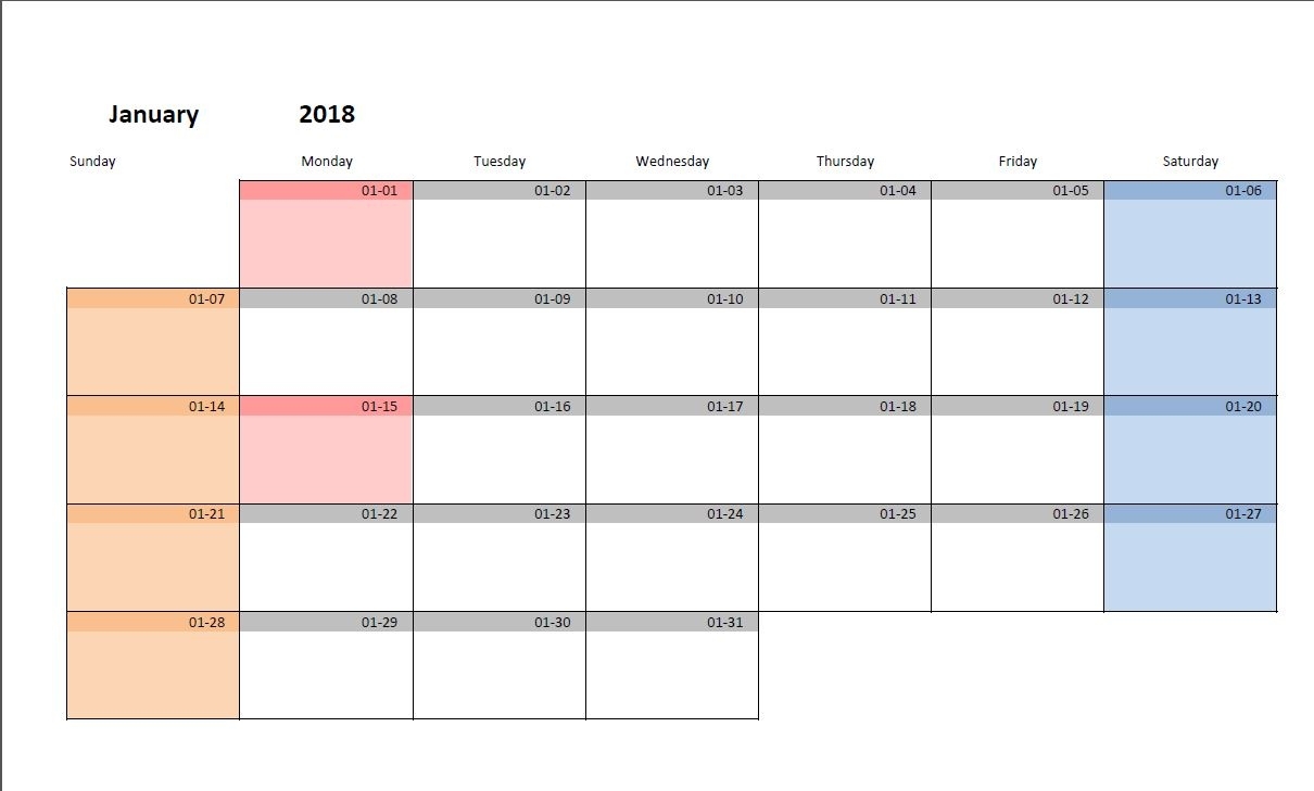 Printable Monthly Calendar Template For Excel | Excel-Malin Monthly Calendar Excel Format