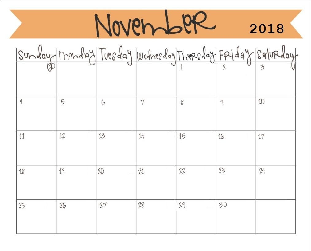 Printable November 2018 Monthly Calendar | Calendar 2018 | Pinterest Monthly Calendar Of November