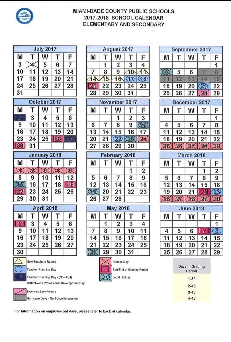 Ronald Reagan/doral On Twitter: &quot;revised School Calendar For 2017 M Dcps School Calendar