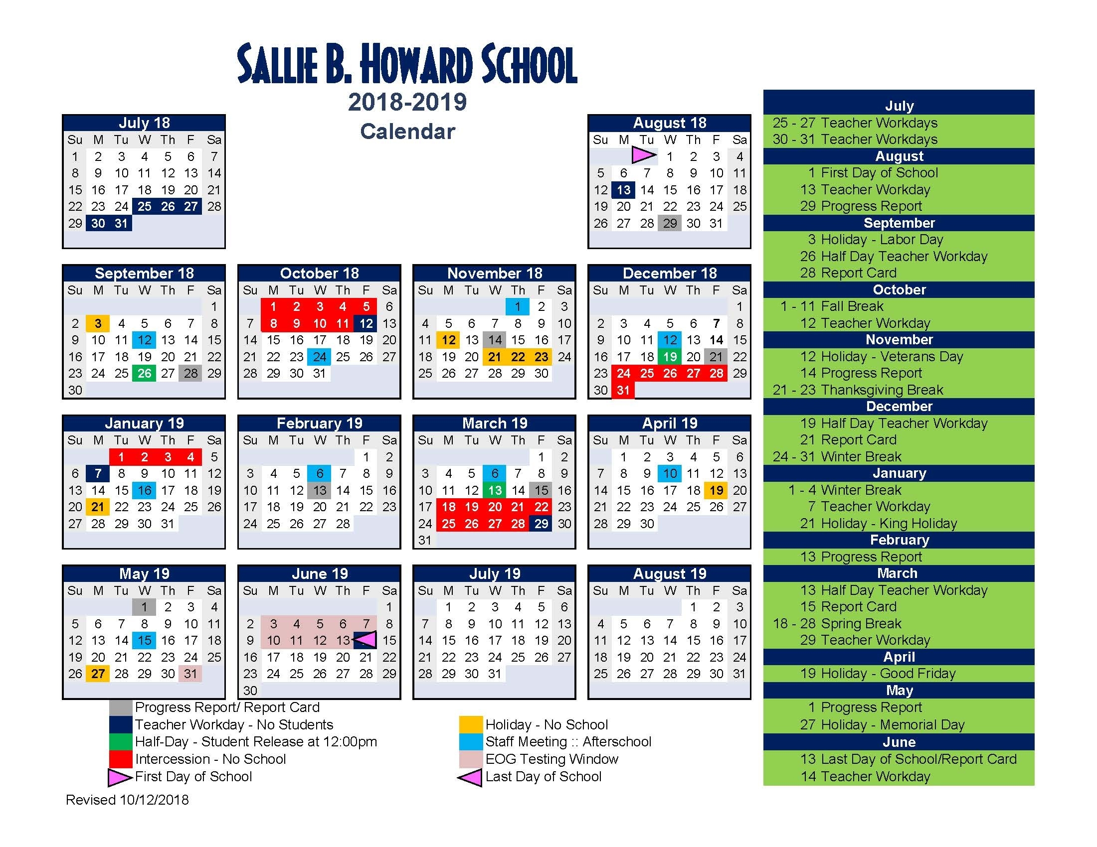 Sallie B. Howard School For The Arts And Education - School Calendar School Calendar Howard County