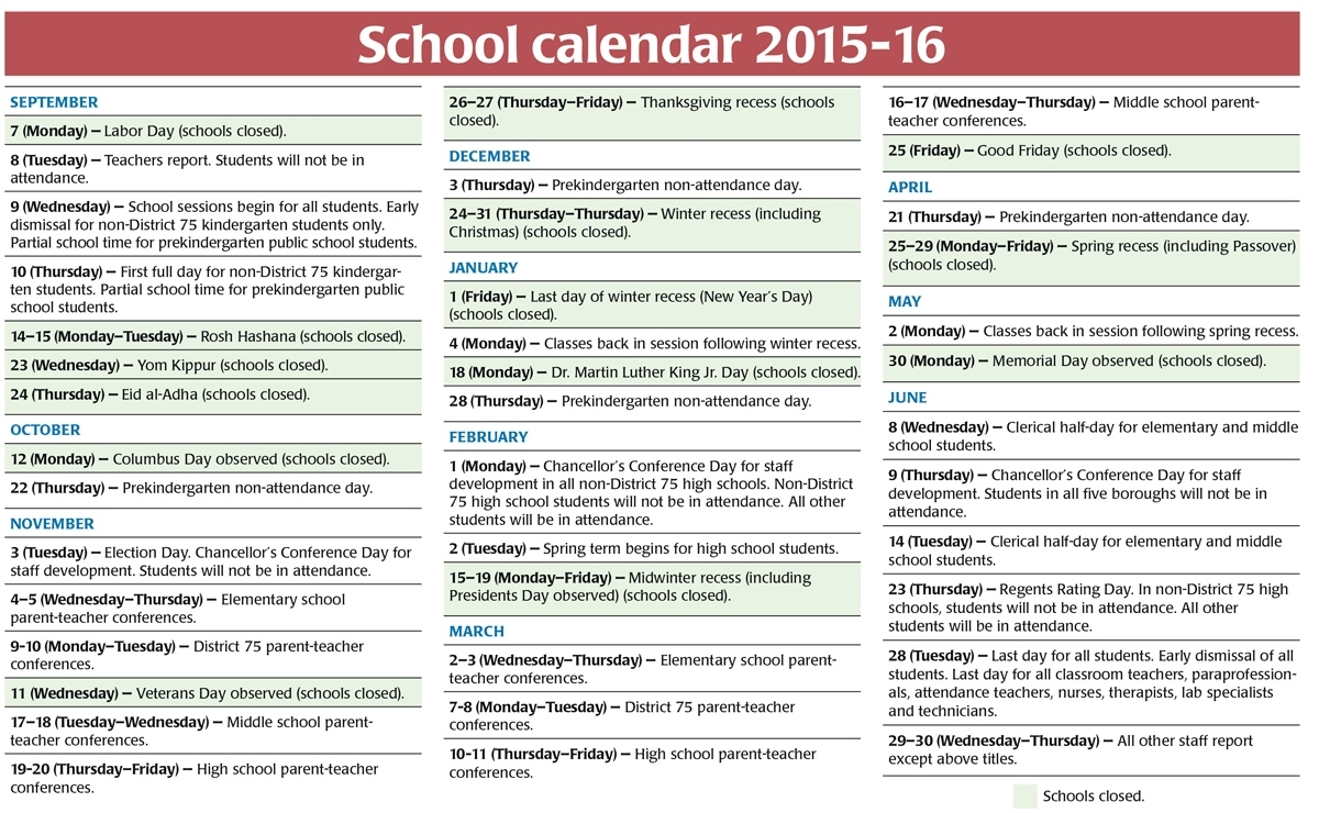 School Calendar 2015-2016 | United Federation Of Teachers Dashing School Year Calendar Nyc