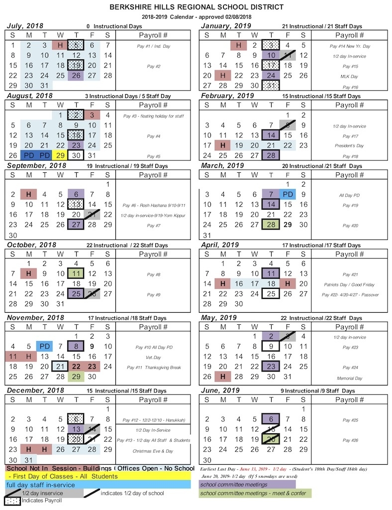 School Calendar 2018-19 – Berkshire Hills Regional School District 7 Hills School Calendar