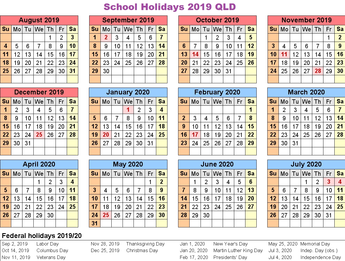 School Holidays Calendar 2019 Qld [Queensland] Download Templates School Year Calendar Qld
