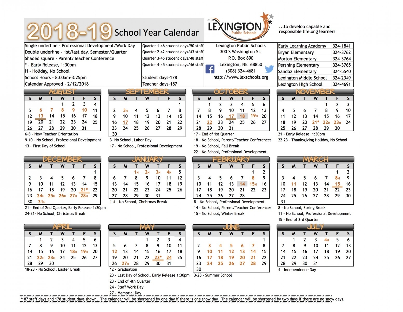 School Year Calendar - Lexington Public Schools Extraordinary Cusd 1 School Calendar