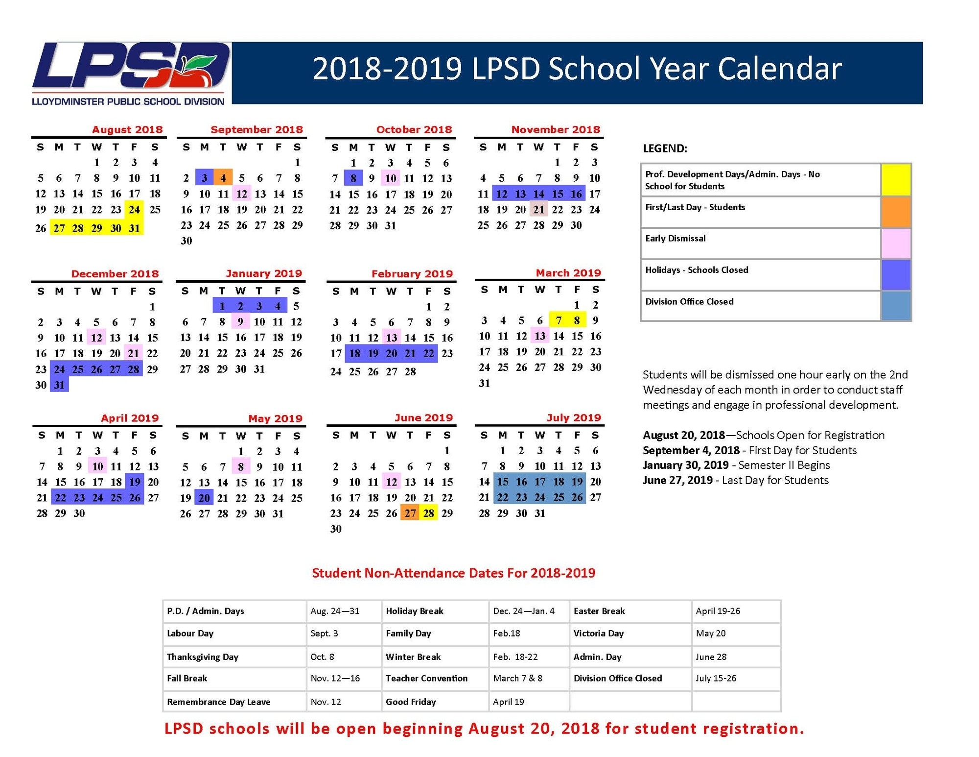 School Year Calendar | Lloydminster Public School Division Unit 7 School Calendar