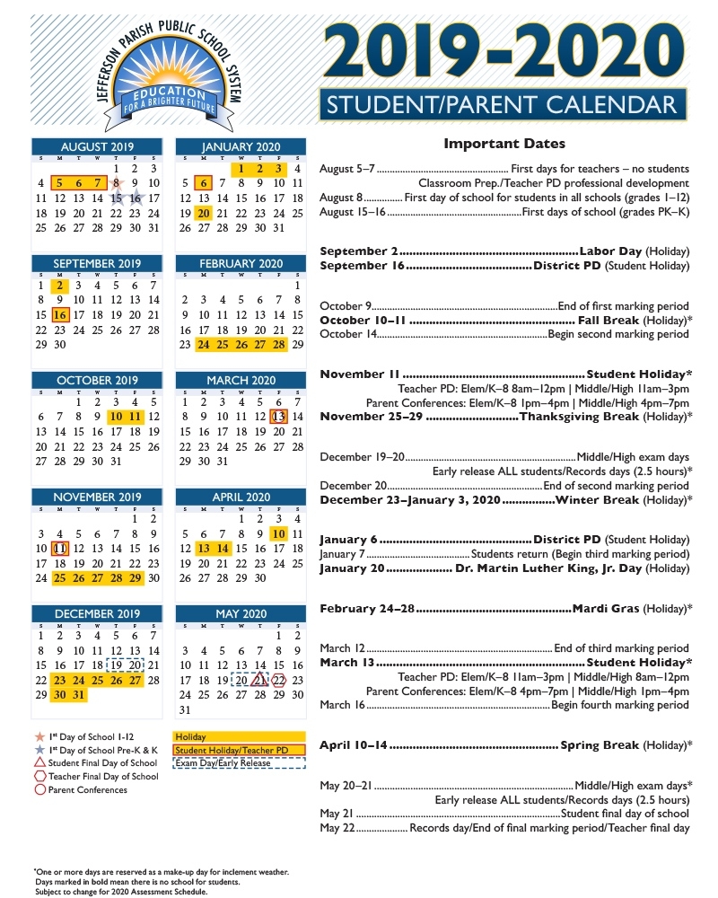 See The 2019-20 Jp Schools Calendar — Jefferson Parish Public School Perky Jp 2 School Calendar