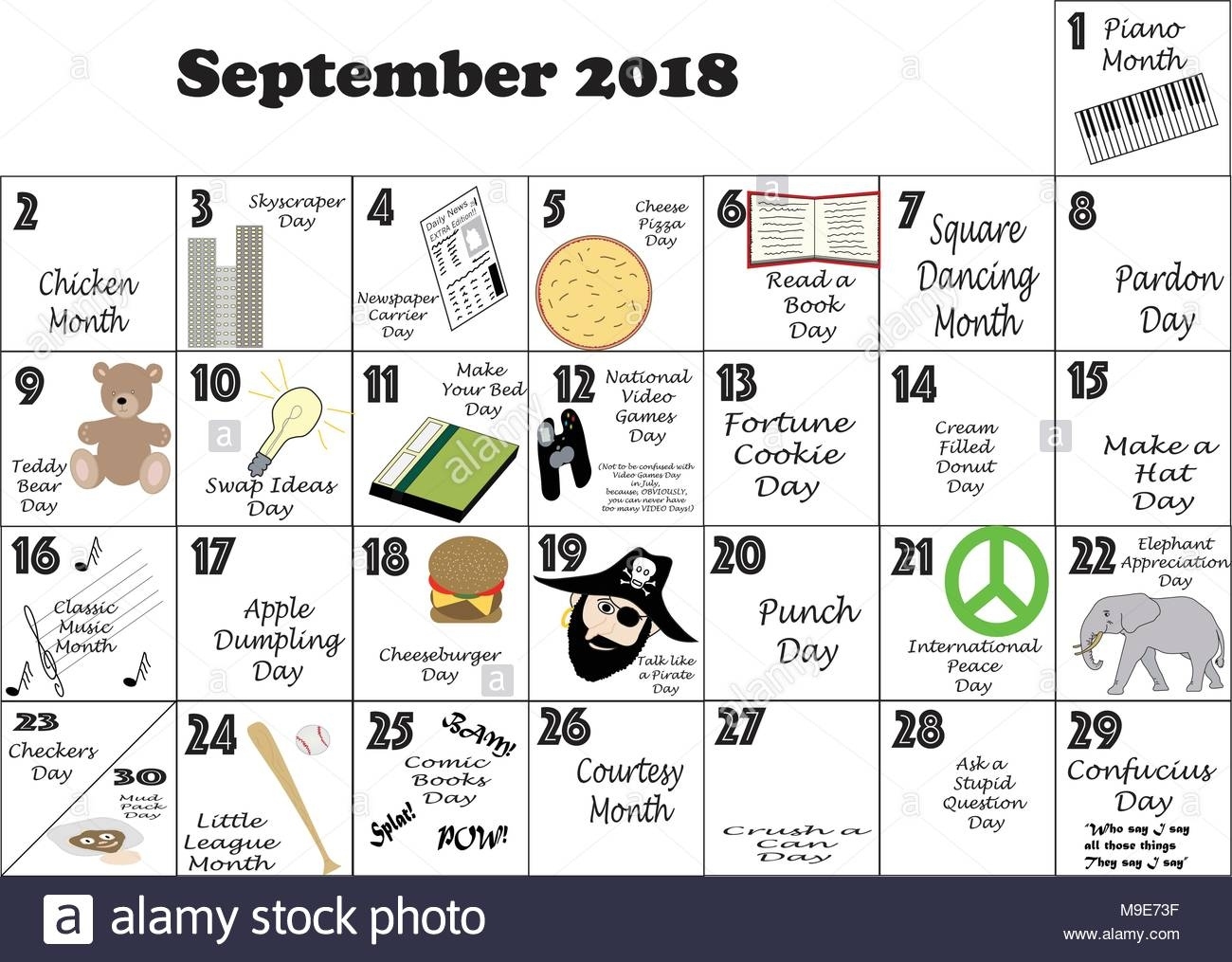 September 2018 Monthly Calendar Illustrated And Annotated With Daily Calendar Of Holidays And Celebrations
