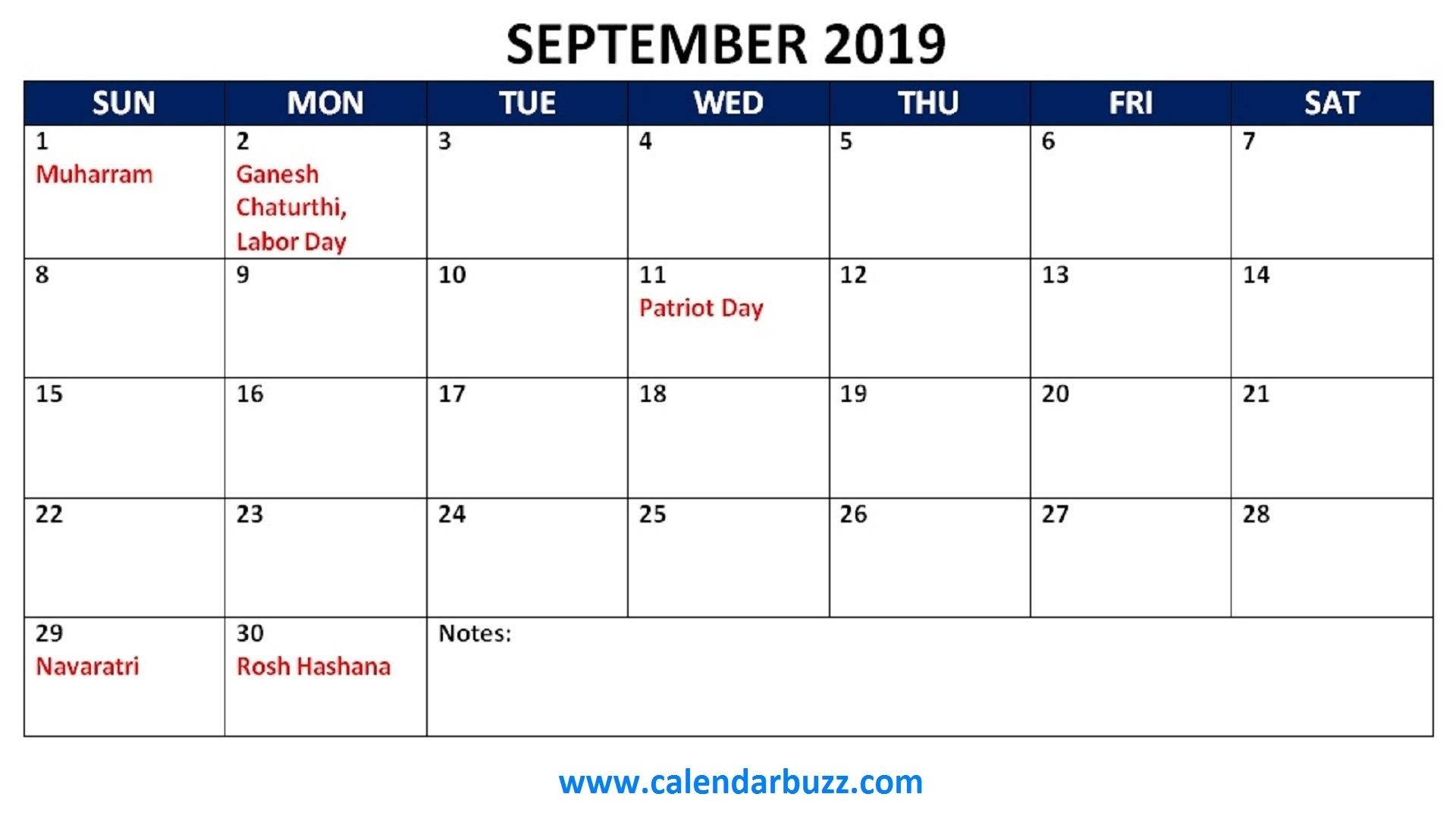 September 2019 Holidays Calendar Printable | 2019 Calendars Calendar Holidays For September
