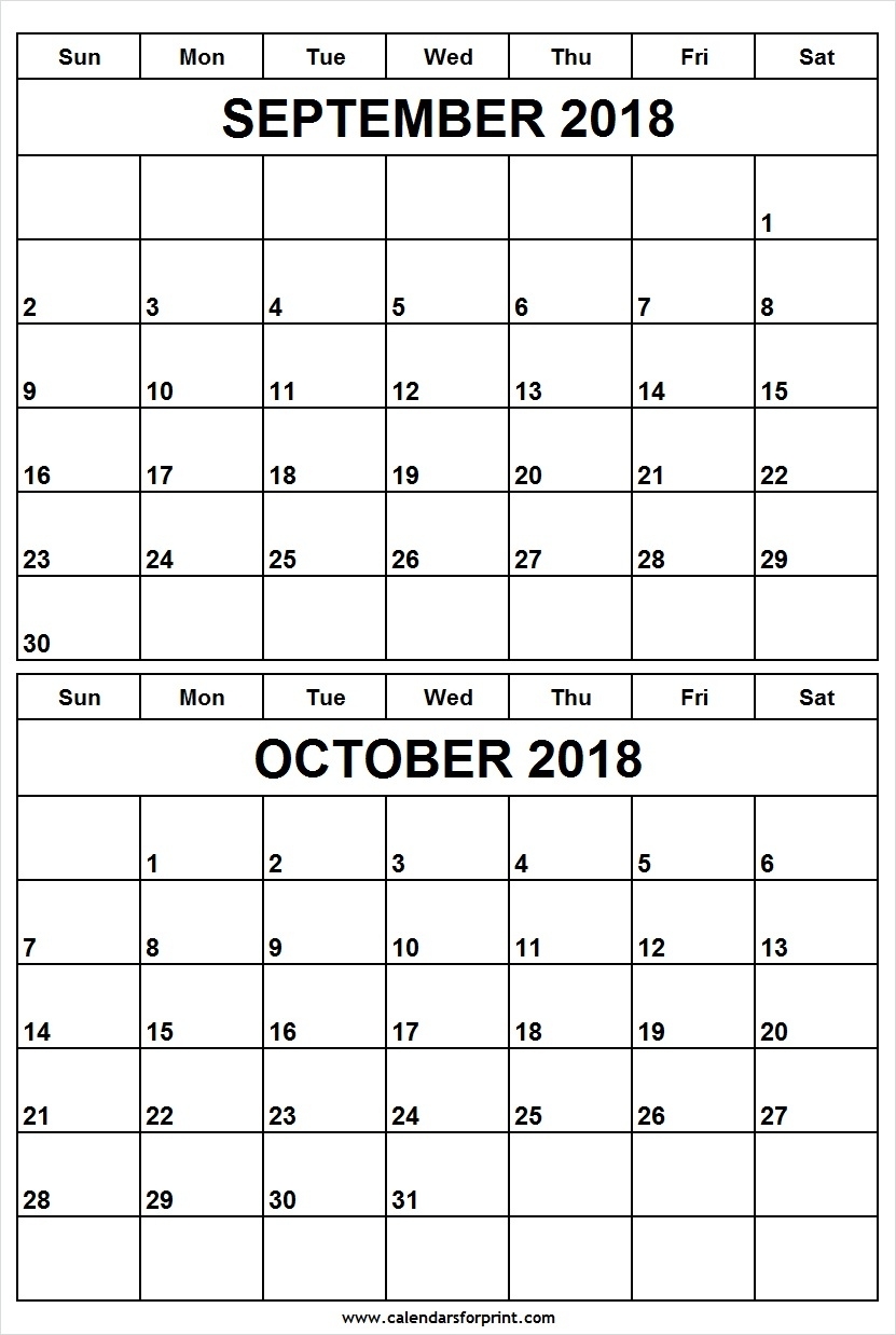 September October 2018 Calendar Print Templates Free Printable 2 Print 2 Month Calendar Free