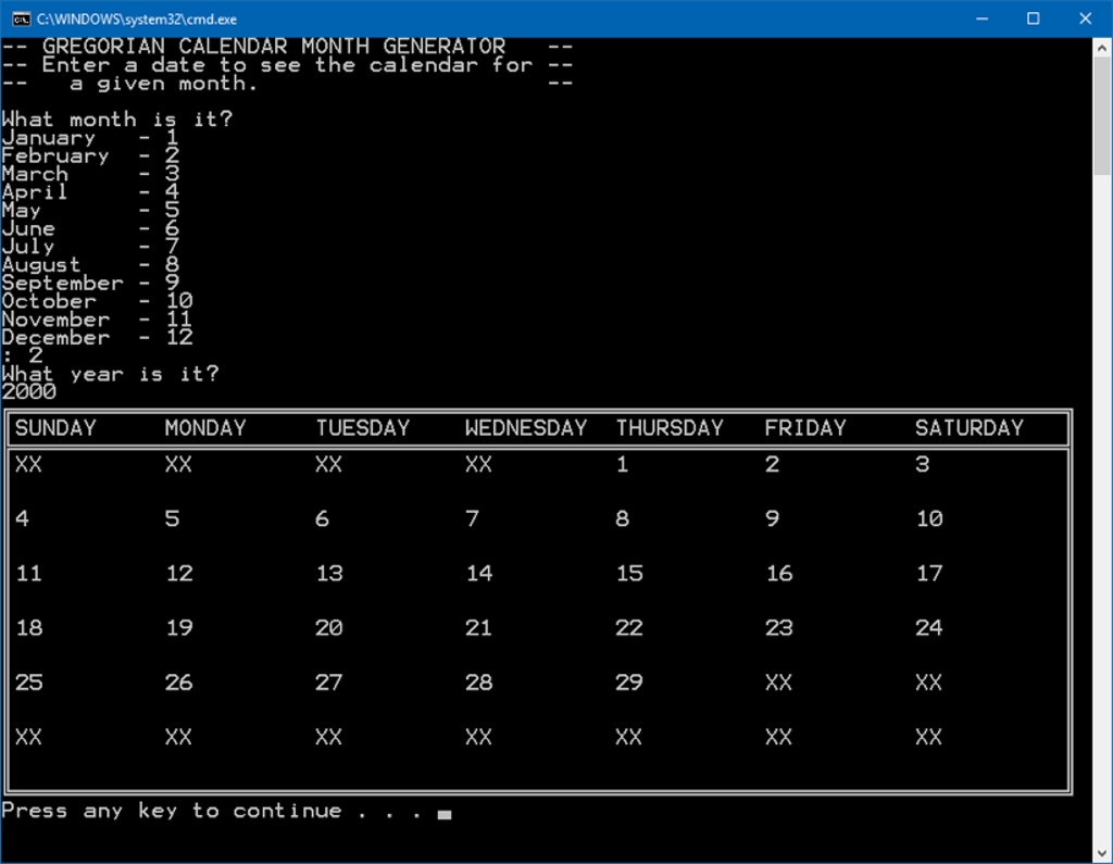 Solved: C Programming Gregorian Calendar Month Display– Ze Calendar Month In C