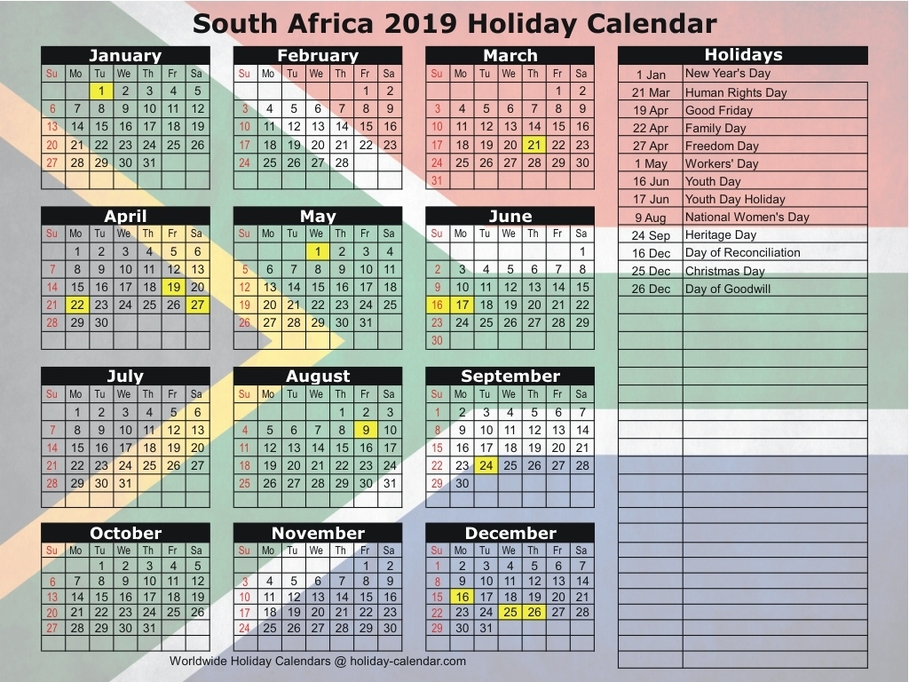 South Africa 2019 / 2020 Holiday Calendar Calendar Holidays South Africa