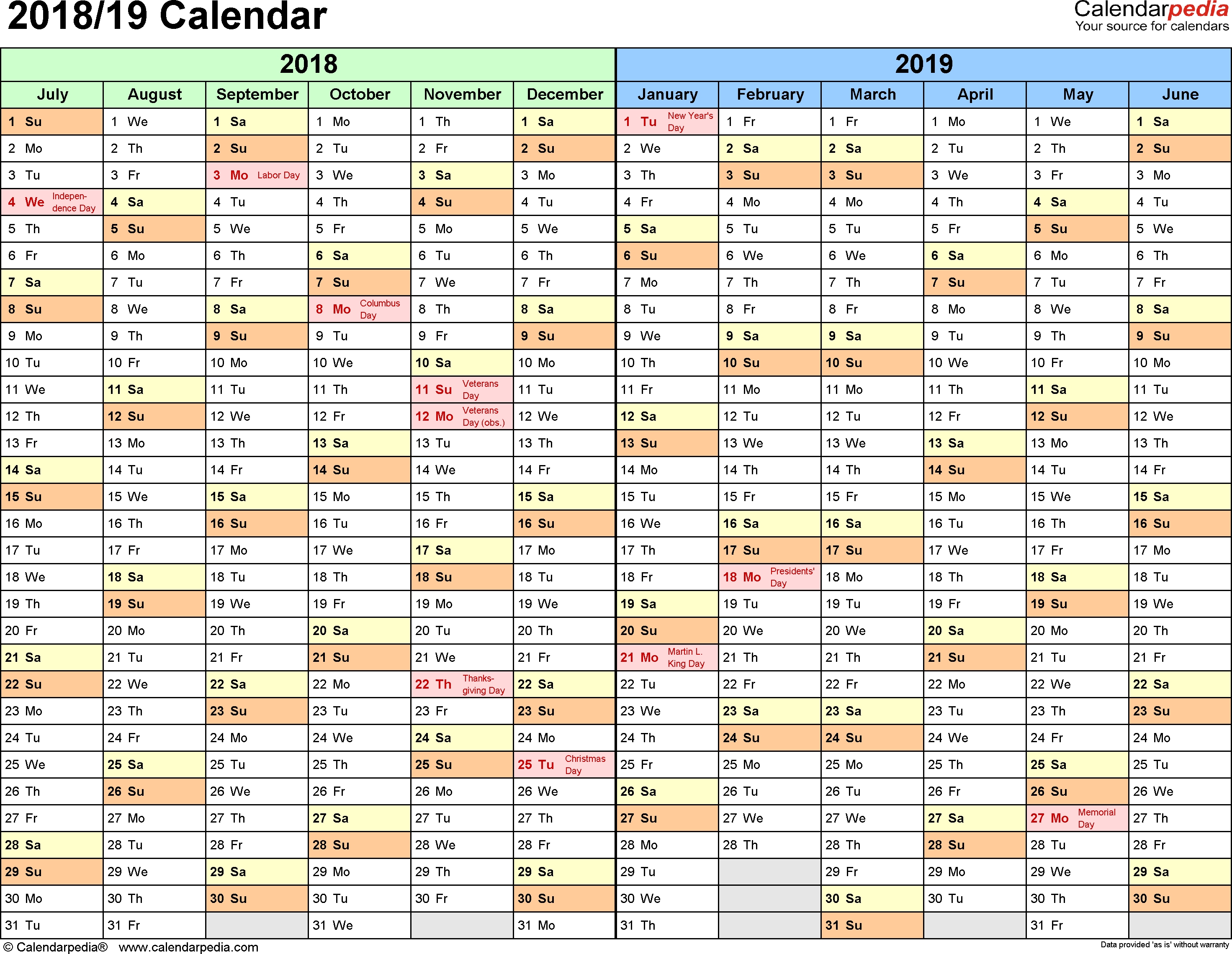 Split Year Calendar 2018/19 (July To June) - Excel Templates Monthly Reporting Calendar Template