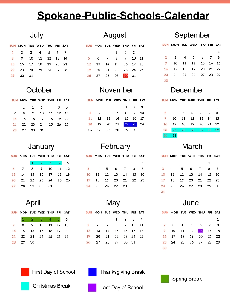 Spokane Public School District Calendar Holidays {2018-2019 School Calendar Orange County