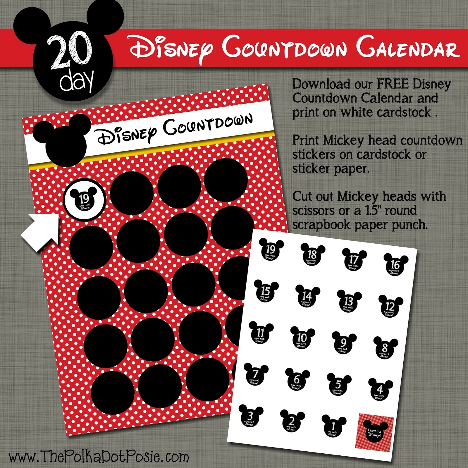 The Polka Dot Posie: Free Disney Countdown Sticker Calendar Disney Countdown Calendar Uk