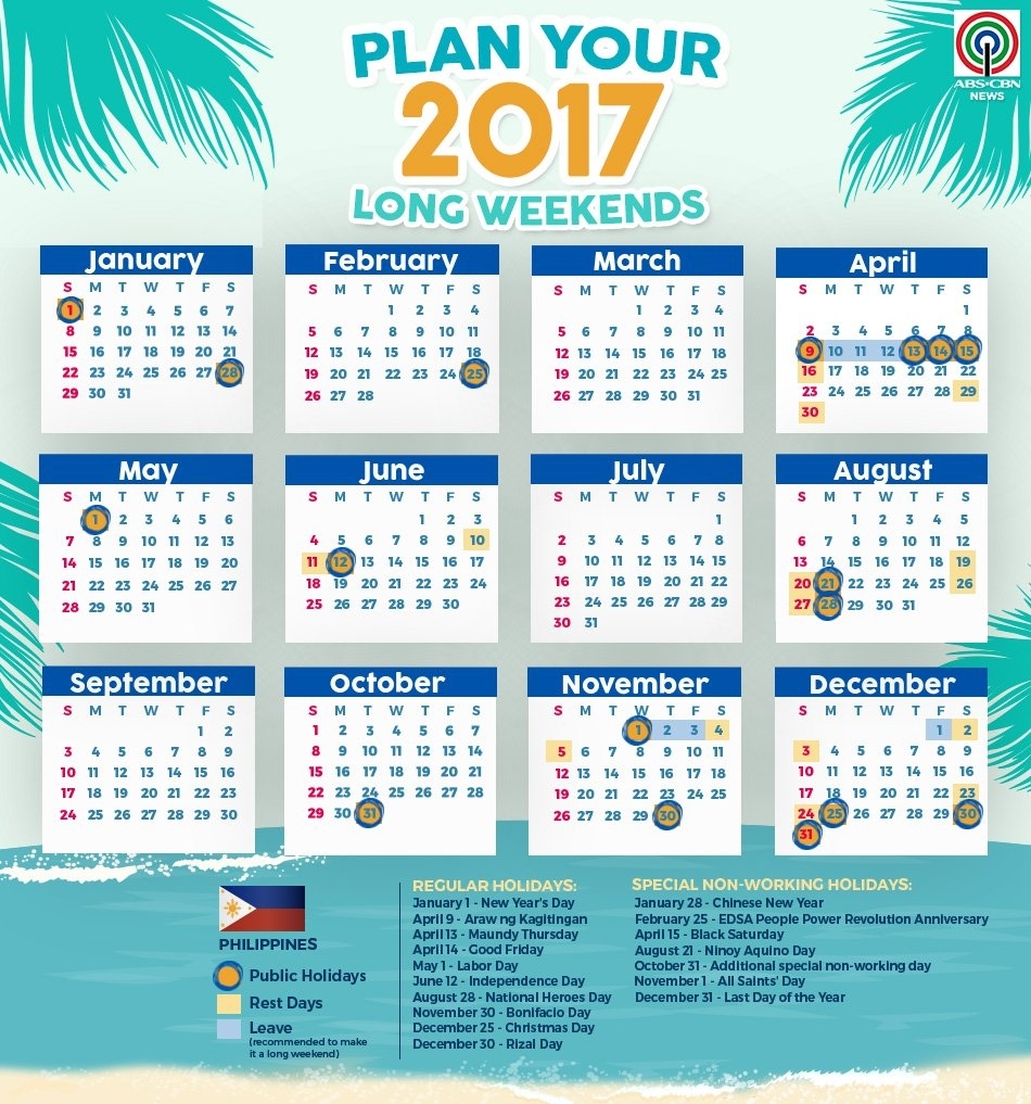 This Calendar Will Help You Plan Your 2017 Holidays | Abs-Cbn News Calendar With Holidays Philippines