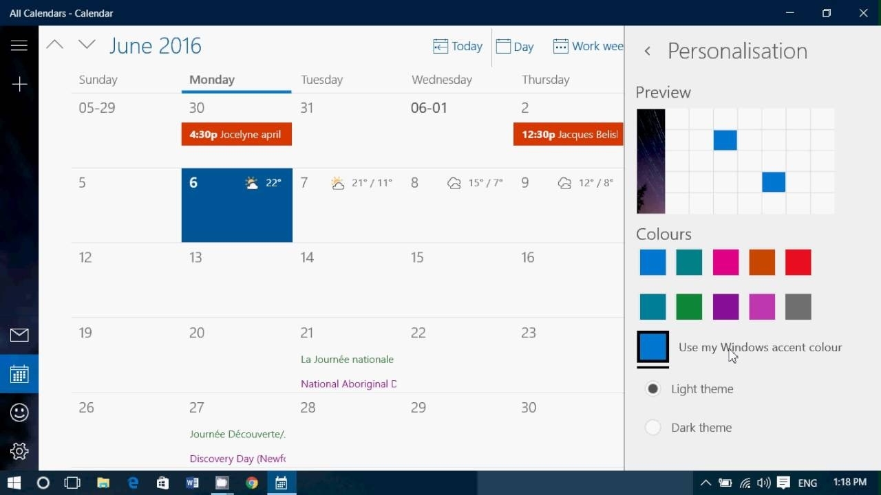 Tips And Trips How To Personalize The Windows 10 Calendar App Colors Calendar Not Printing In Color