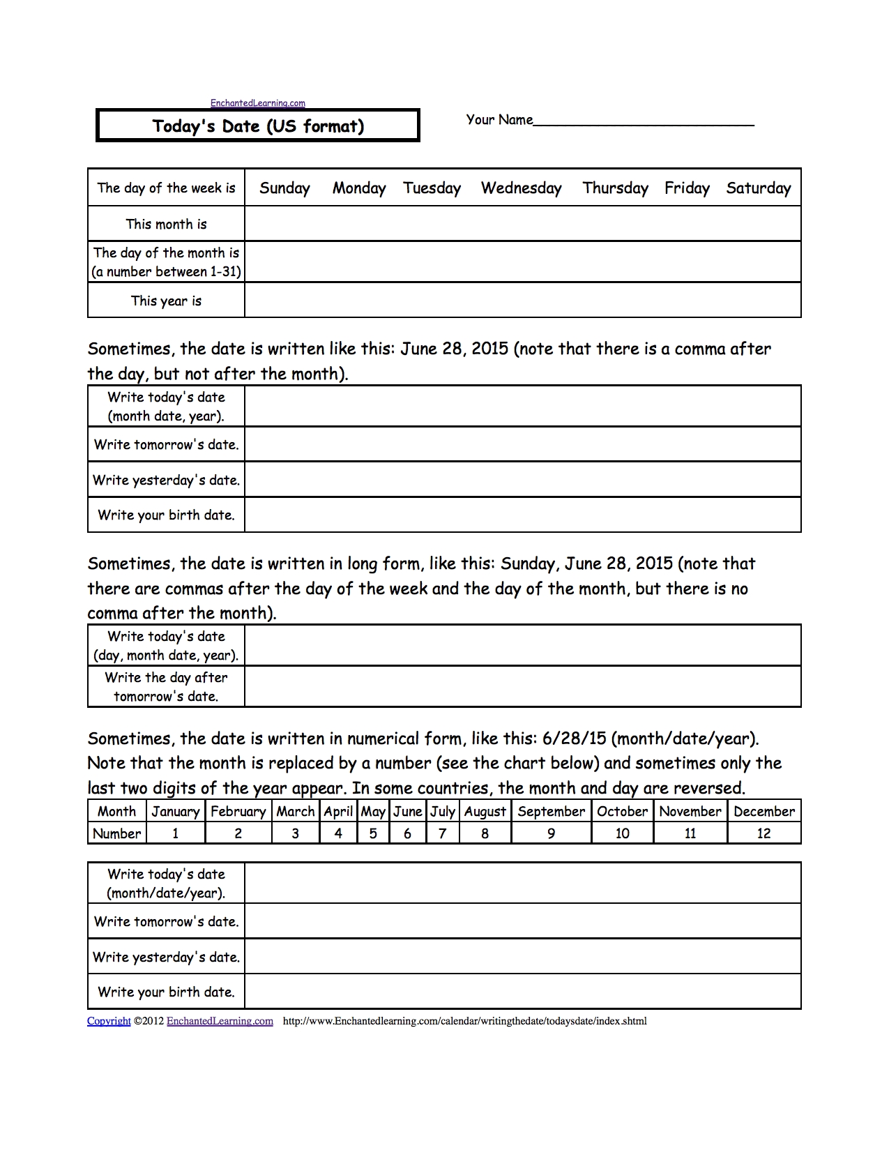 Today&#039;s Date (Us Format), A Calendar Worksheet. Enchantedlearning A Calendar Month From Today