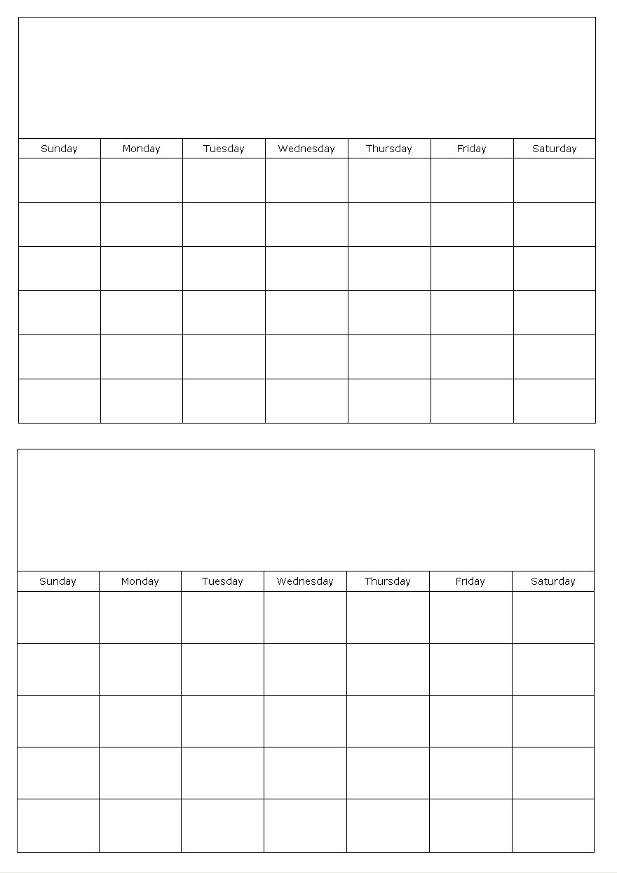 Two Months On A Page Blank Calendar Template 2 Page Blank Calendar