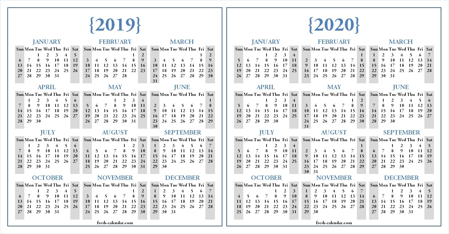 Two Yearly 2019 2020 Calendar Printable | Blank Calendar Template 2020 Calendar With Lines