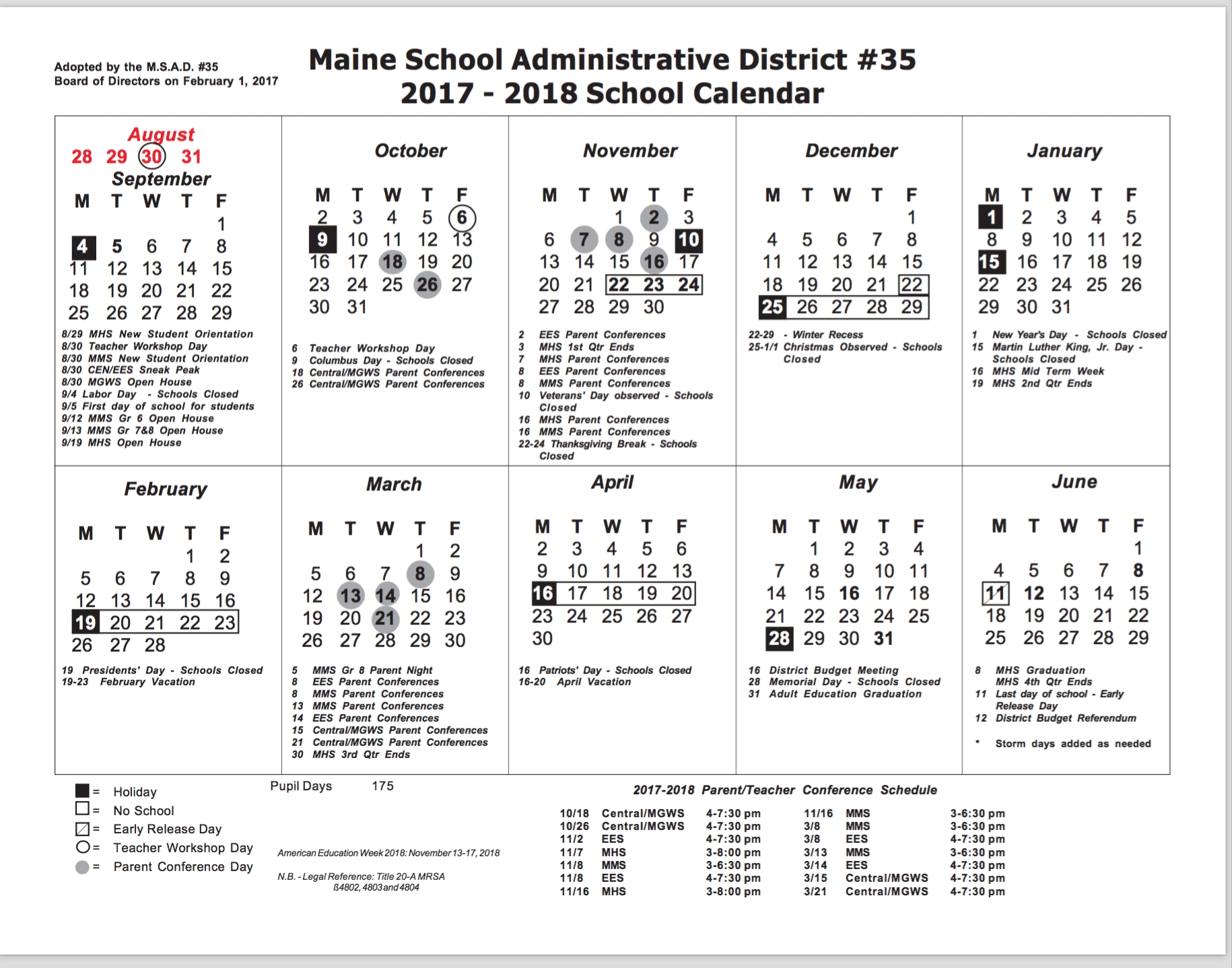 Updated 2017-2018 School Calendar – Marshwood Hs Rsu 9 School Calendar