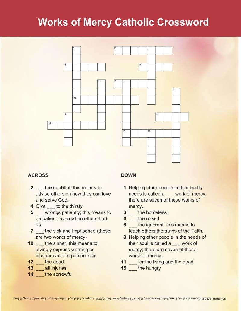 Works Of Mercy Crossword - | Printable Activities For Kids Jewish Calendar Month Crossword