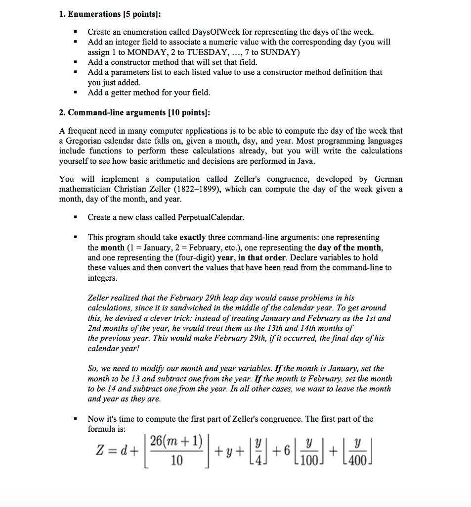 1. Enumerations [5 Points]: Create An Enumeration  | Chegg Java Calendar Last Week Of Month