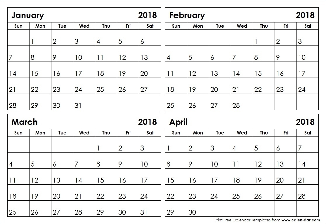 Printable 4 Month Calendar On One Page Printable Blank Calendar Template