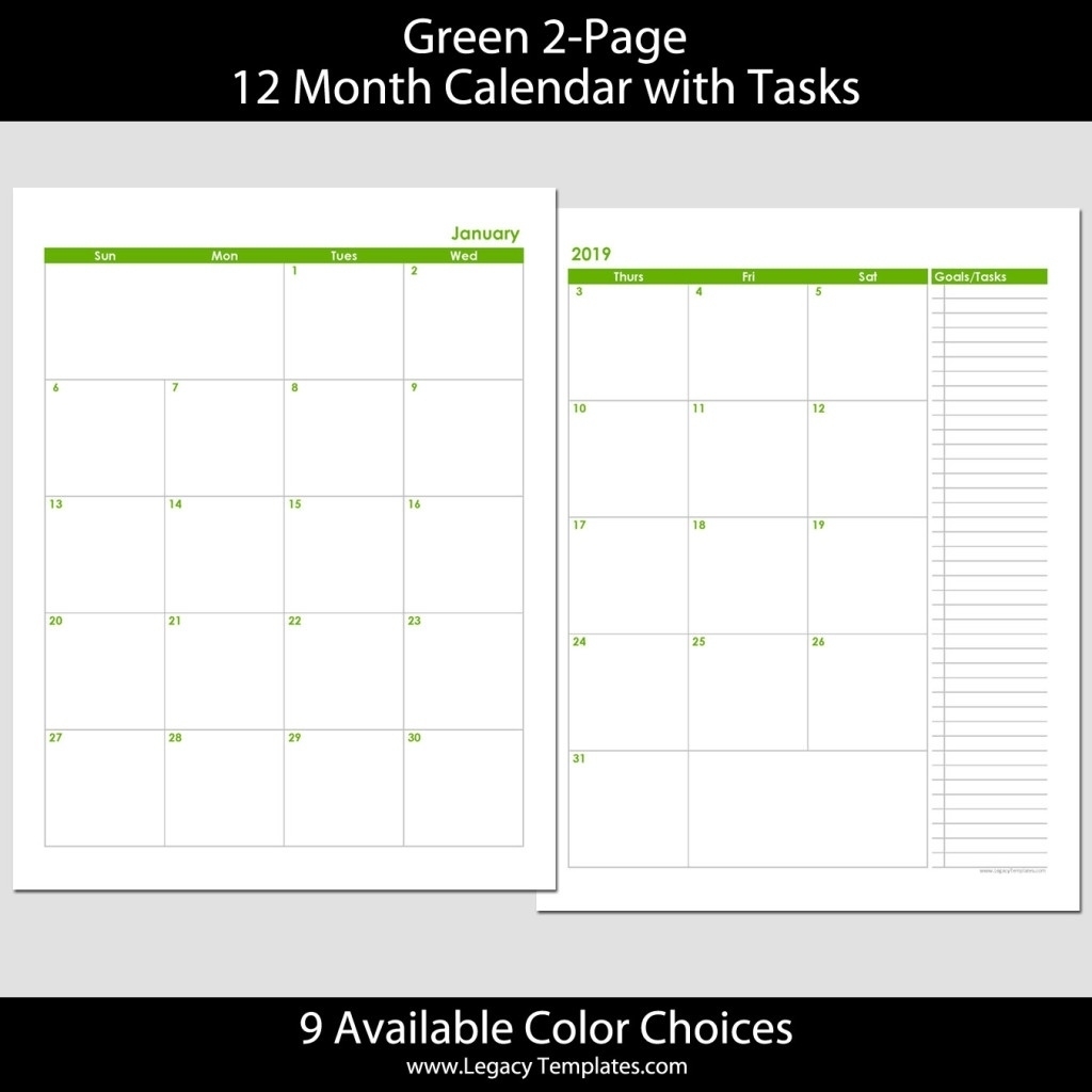 2 Page Monthly Calendar 2019 Printable • Printable Blank Calendar 8.5 X 14 Calendar Template