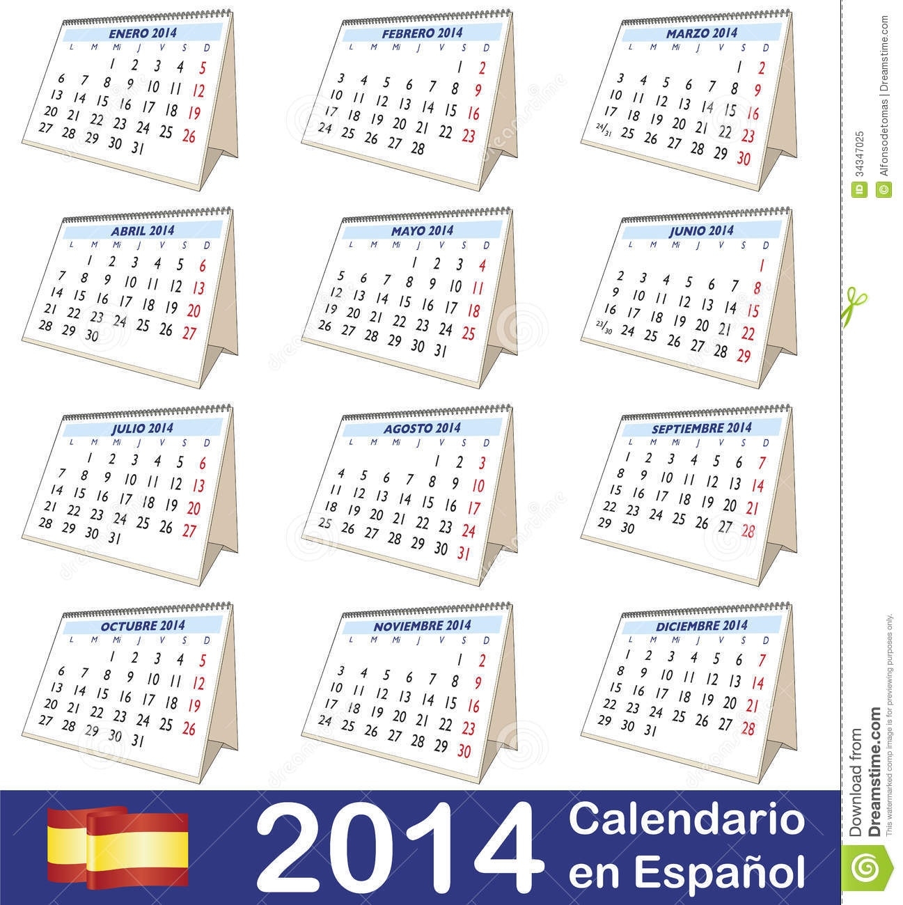 2014 Calendar Spanish Stock Vector. Illustration Of Meeting - 34347025 Calendar Month In Spanish