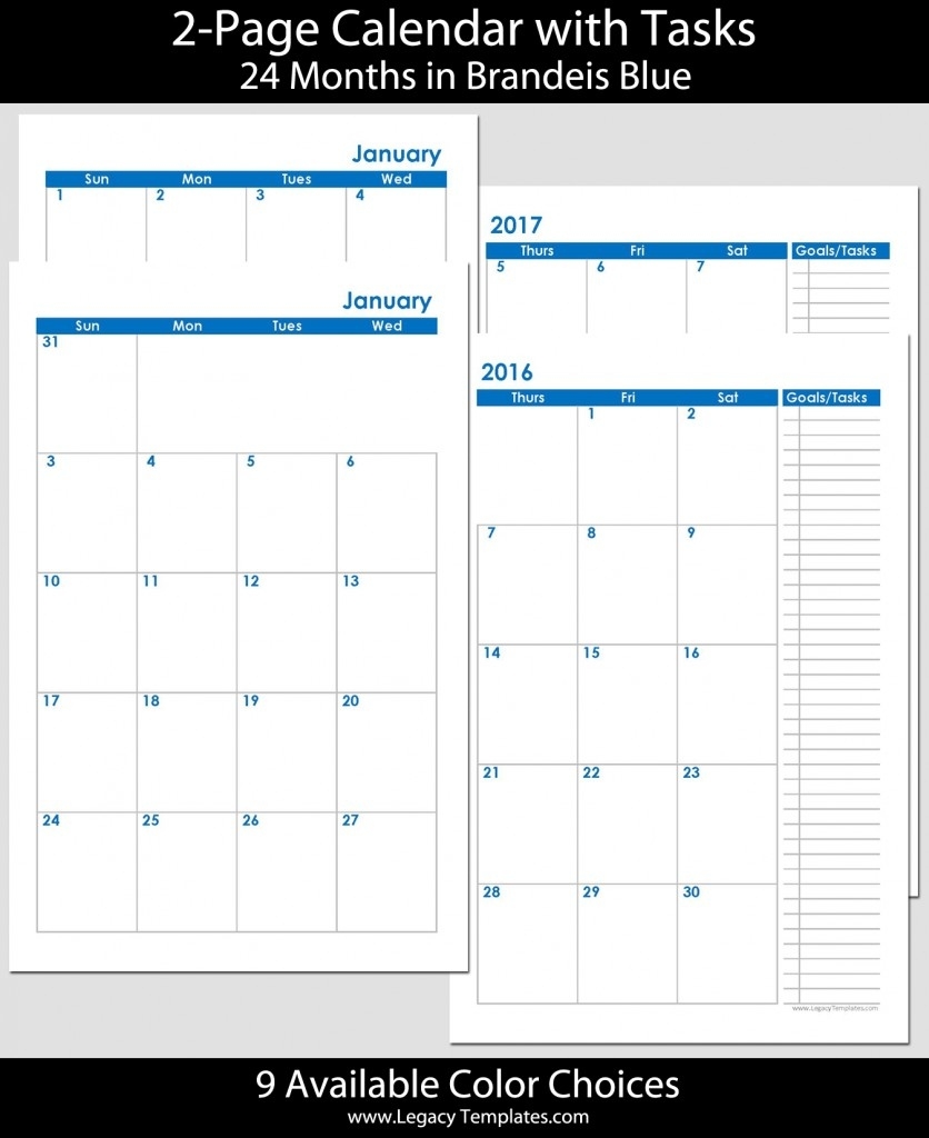 2016 &amp; 2017 - 24-Months 2-Page Calendar - Half Size | Legacy Templates 1/2 Page Calendar Template