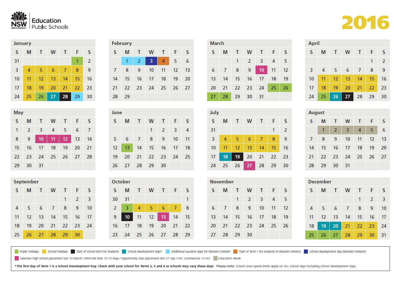 2016 School Calendar - Lake Munmorah Public School Exceptional School Calendar Nsw 2019