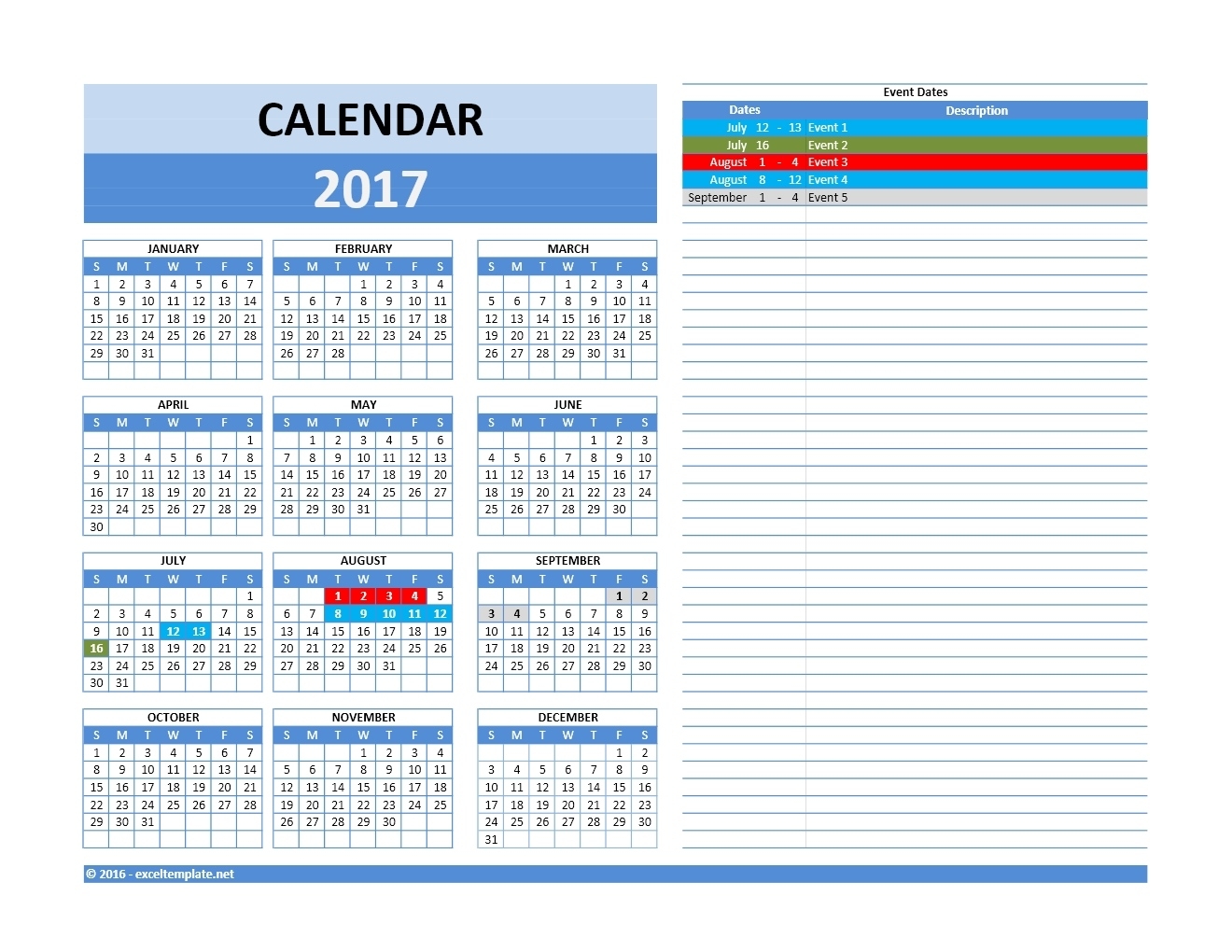 2017, 2018 And 2019 Calendars | Excel Templates Free 5 Year Calendar Template