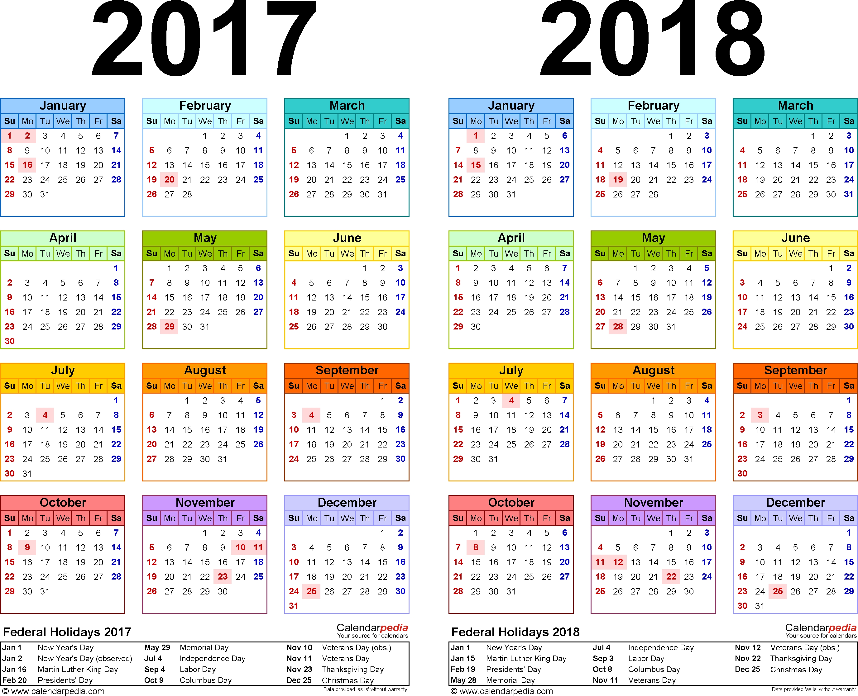 2017-2018 Calendar - Free Printable Two-Year Excel Calendars 4 Seasons Calendar Template