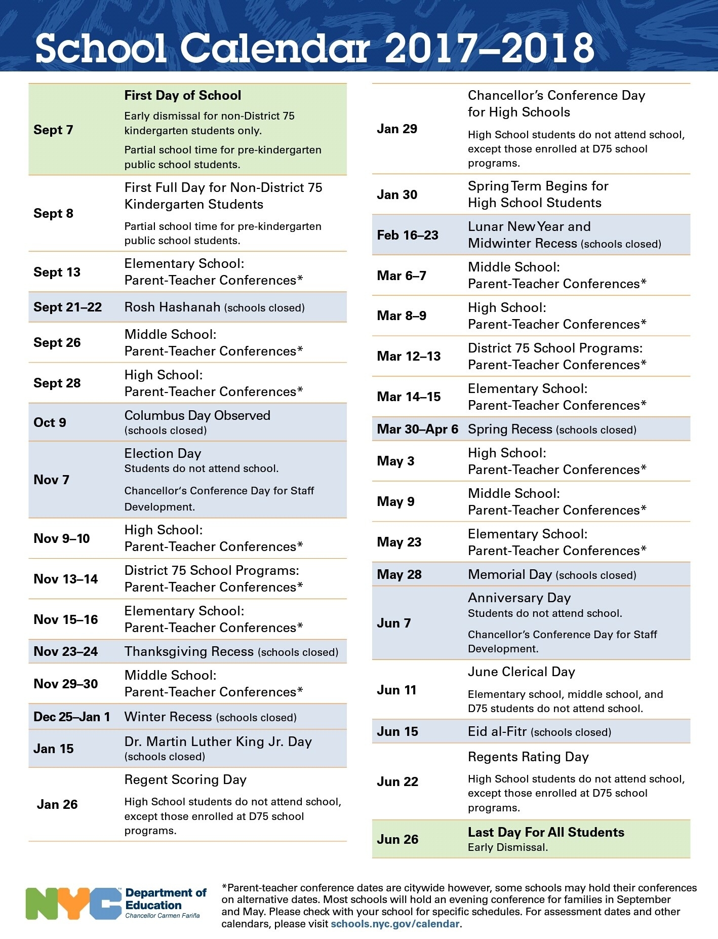 2017 -2018 Nyc Public Schools&#039; Calendar - Uft Solidarity Incredible N Y C School Calendar