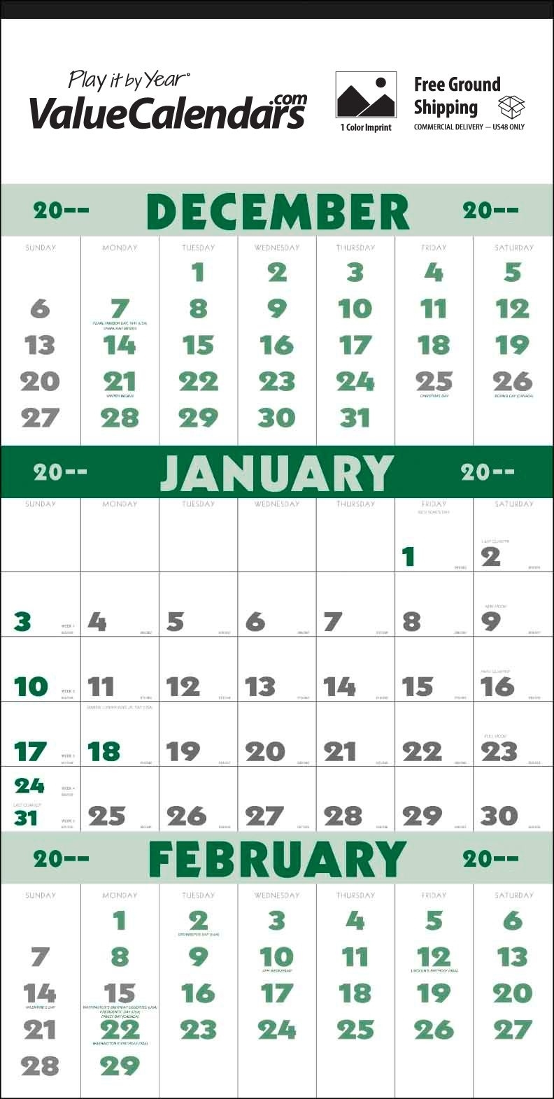 2017 3-Month Planner (12-Sheet) Calendar | 13&quot; X 25&quot; Custom Calendar 3 Month View