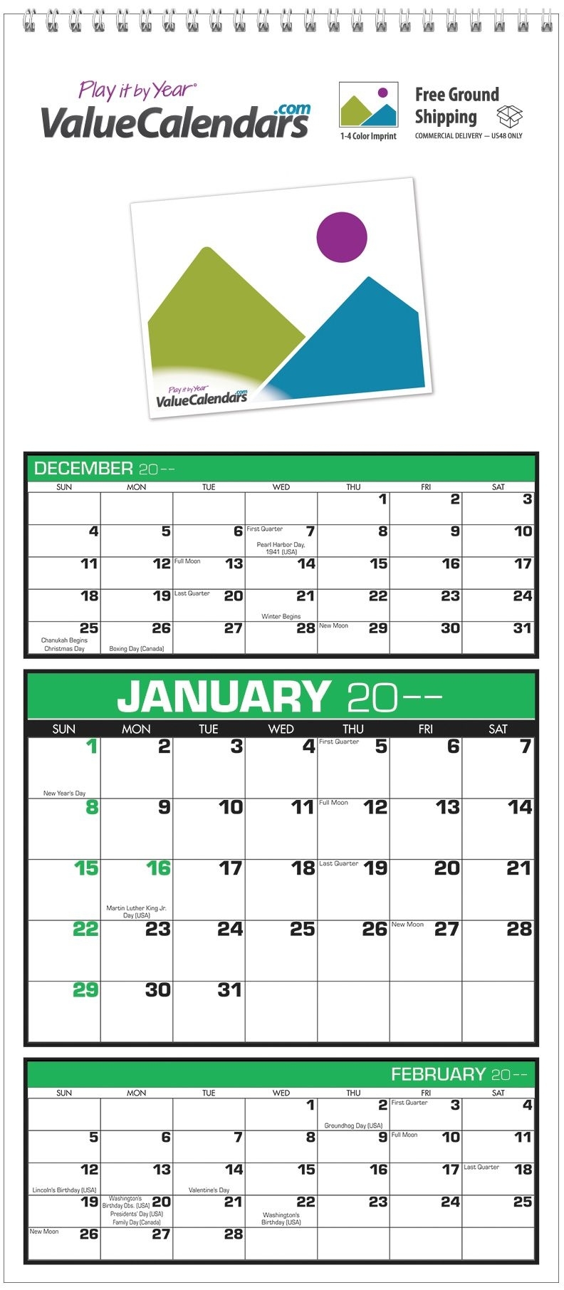 2017 Custom Three Month View Calendar | 7&quot;w X 16&quot;h Custom 3-Month Calendar 3 Month View
