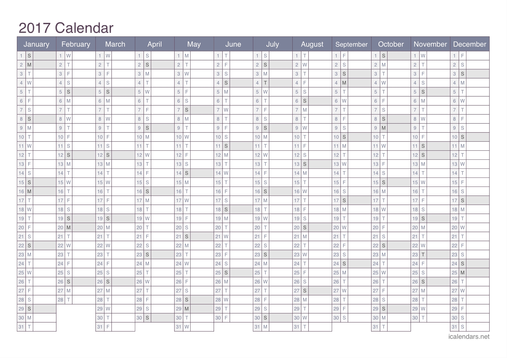 2017 Printable Calendar - Pdf Or Excel - Icalendars Dashing Blank Calendar Year Template