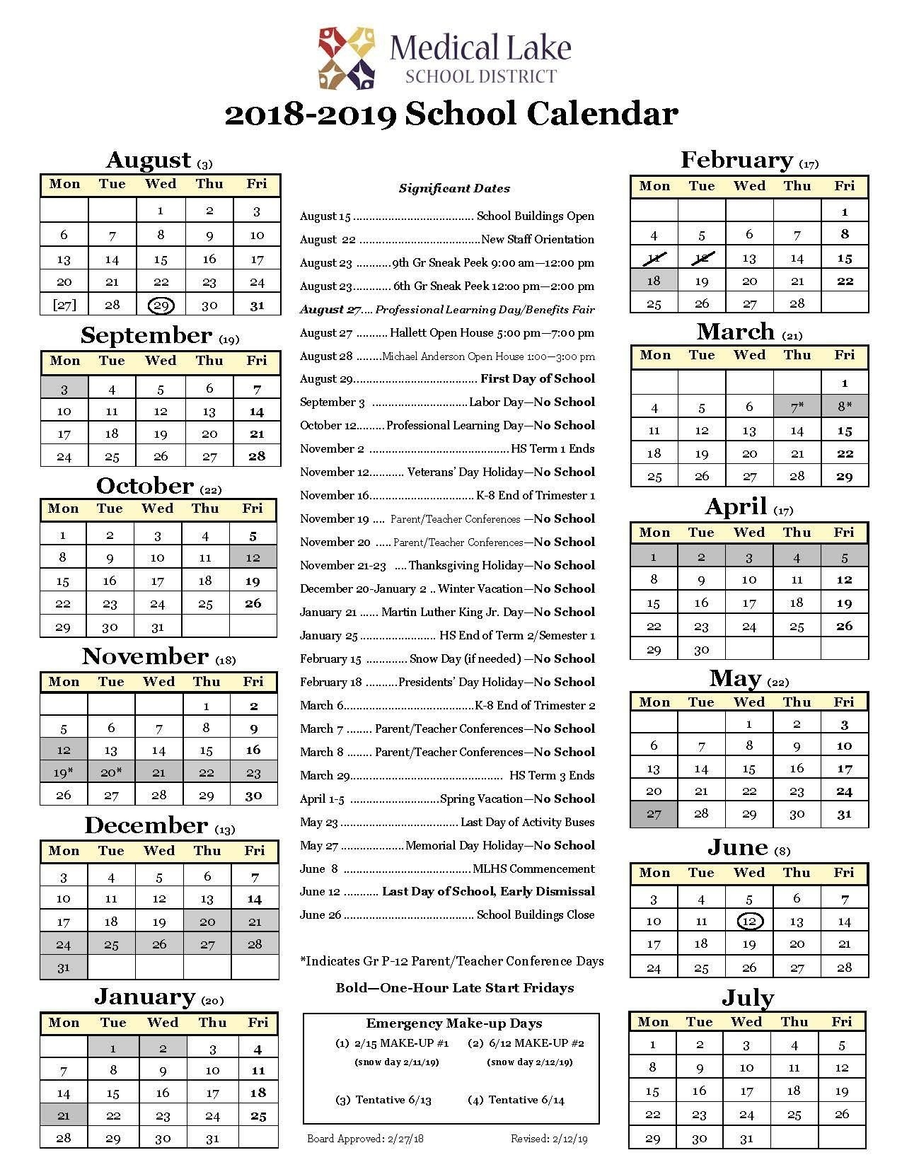 2018/19 School Year Calendar – Student / Parent Resources – Medical Perky Anderson 2 School Calendar